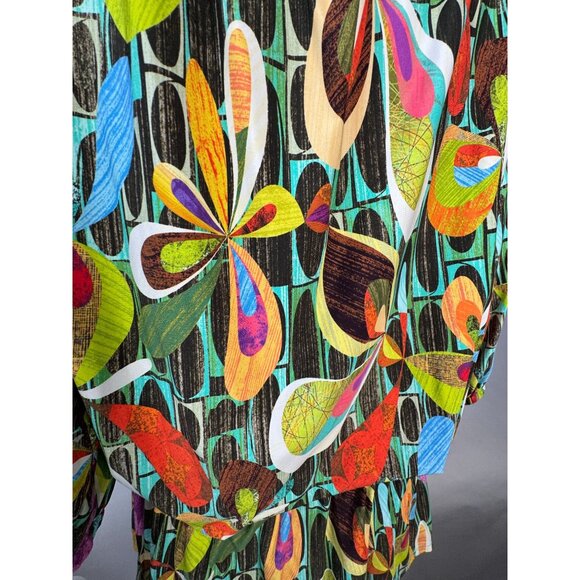 Trina Turk Womens Multicolor Floral Blouse With Elastic Waist & Bishop Sleeves - Picture 4 of 16